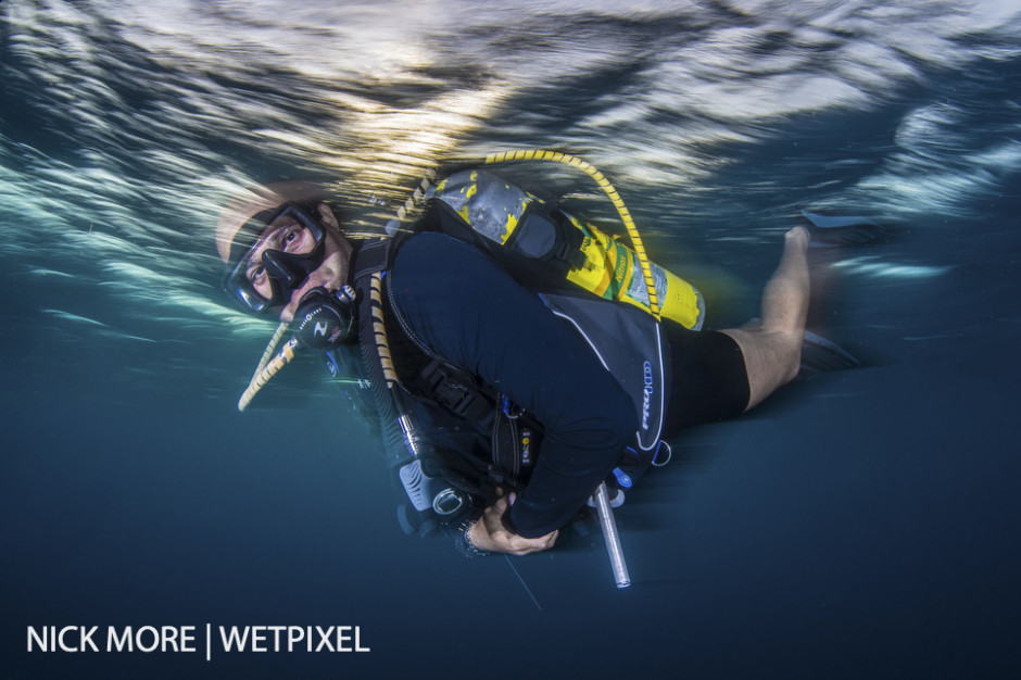 Diver Portrait at Sunset. Jardines de la Reina, Cuba. Settings: ISO200 f/14 1/8th sec. Accelerated Panning with Front Curtain Sync. 