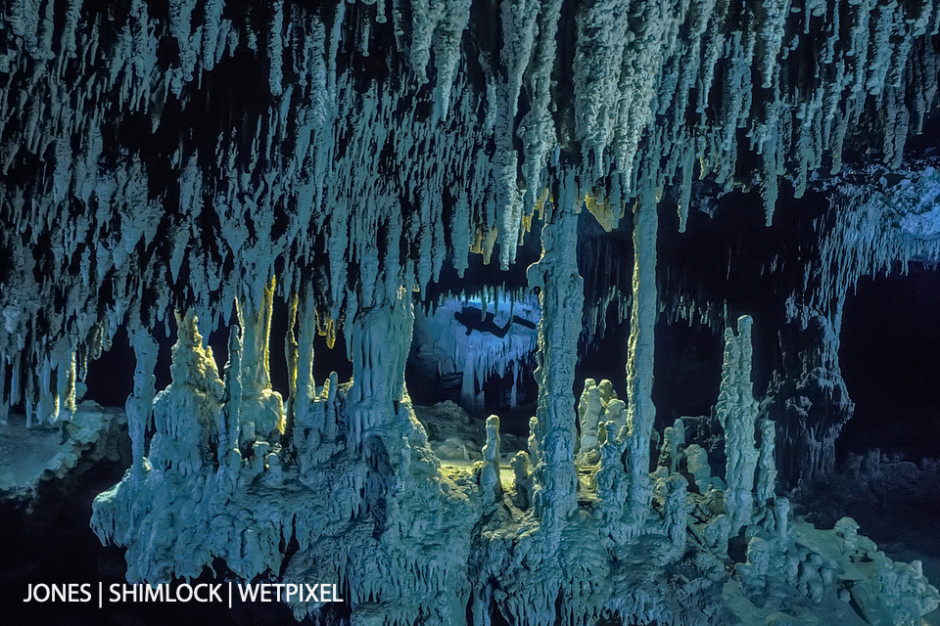 Mid '80's (film): Nohoch Na Chich cenote system, Quintana Roo, Mexico. Image created using "painting with light" technique, multiple strobe firings on same frame. With Mike Madden