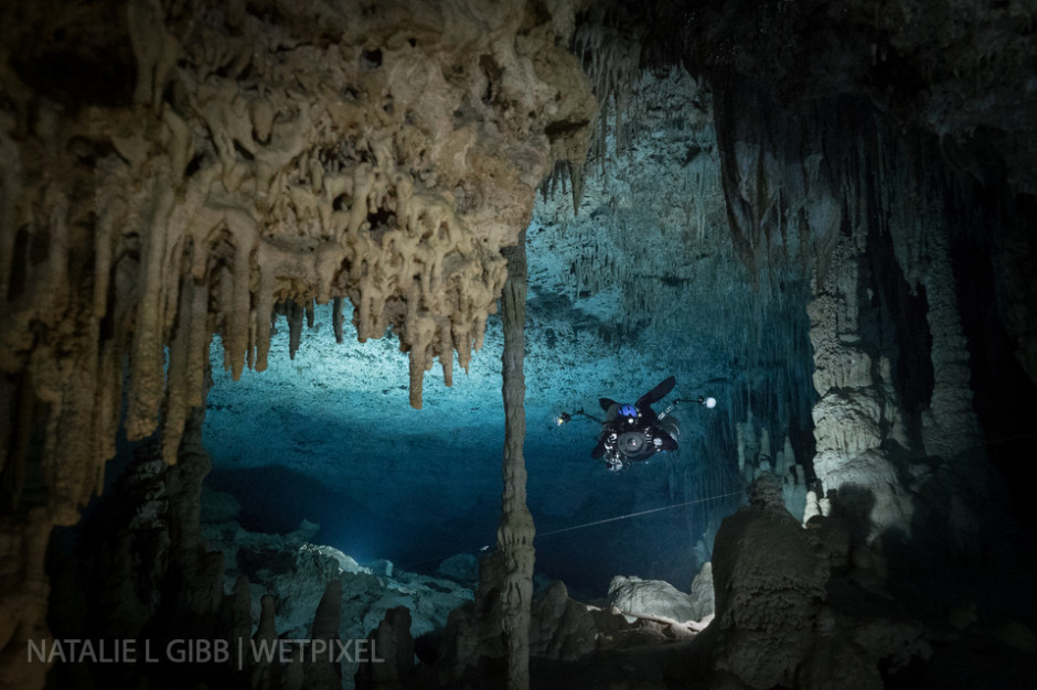 Photographing another photographer is a delight! Wreck and cave photographer Jeff Lindsay let me take a turn at Cenote String of Pearls.