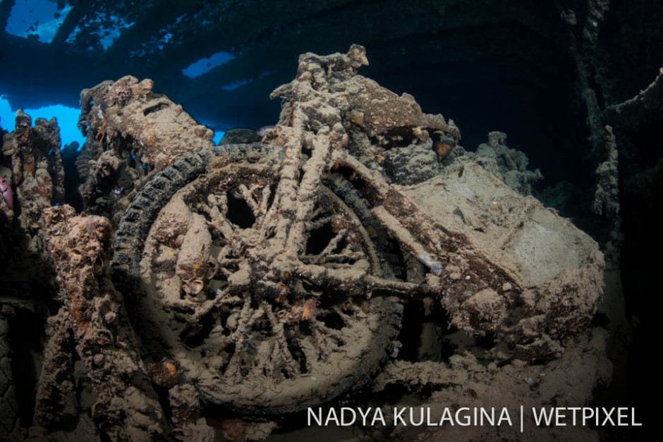 One of many motorbikes the ship was carrying.