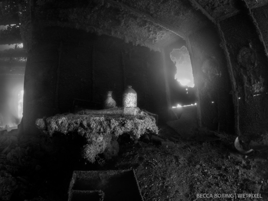 The operating room on the Shinkoku Maru - where bodies and wounds were once mended, now dark.