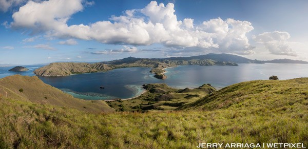 View from the top of Gili Lawa Darat towards Komodo Island