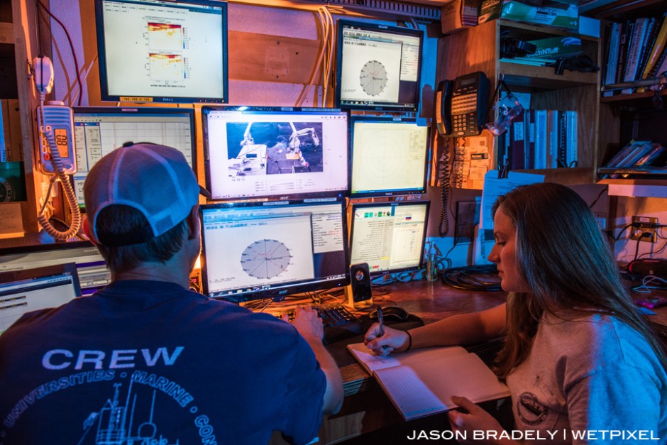 Engineers on LUMCON's (Louisiana Universities Marine Consortium)  Research Vessel Pelican doing engineering stuff.  It's technical.