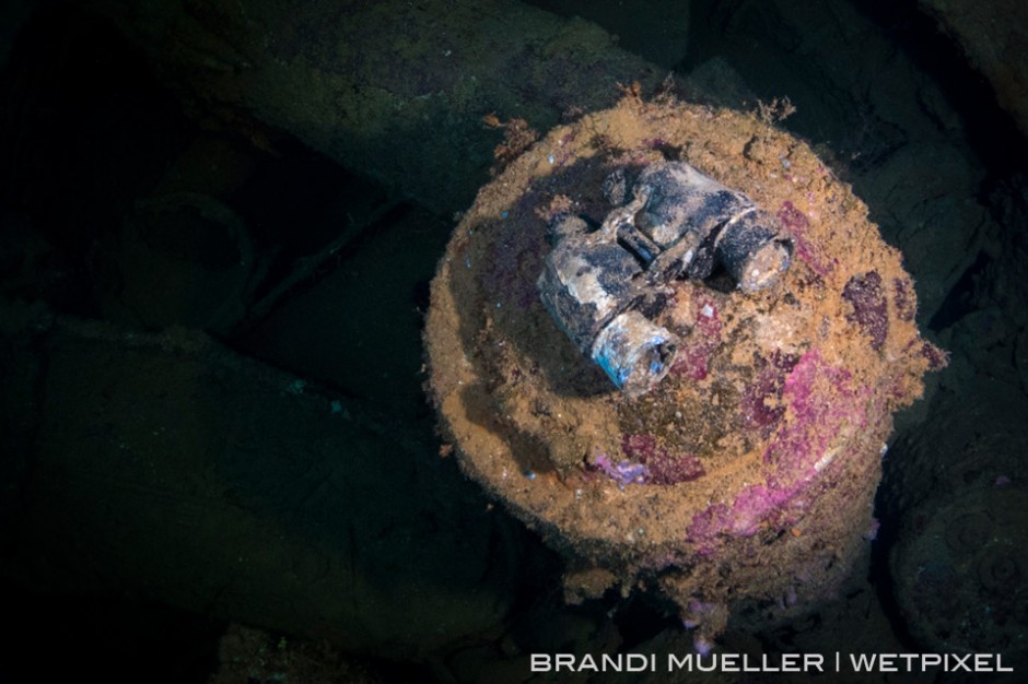 Binoculars on a torpedo in a hold of the San Francisco Maru around 180ft.