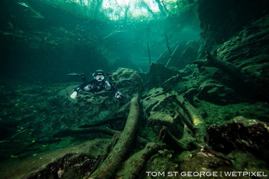 Cenote Mayan Blue is a popular training site for cave divers.