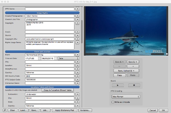 IPTC metadata on Wetpixel